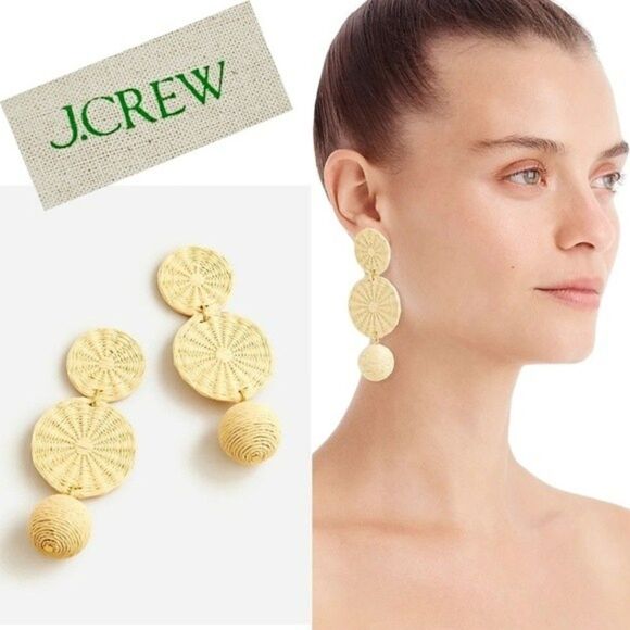 J. Crew Jewelry - New! J. Crew Raffia Straw Bohemian Tripe Drop Natural Earrings